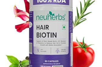 Neuherbs Hair Biotin Capsules for Hair Growth | Supports Hair Fall Control & Stronger Thicker Hair | With DHT Blocker for Men & Women | Healthy Scalp & Hair Repair | 60 Capsules