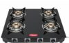 Khaitan Tempered Glass 4 Burner Premium Black Toughened Lpg Gas Cooktop, Manual Ignition Stove With 1 Year Warranty (Isi Approved, Burner)