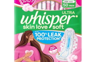 Whisper Ultra Skin Love Soft Sanitary Pads for Women, XL 50 Pads, Cottony Soft Feel, Upto 100% Leak* Protection, Disposable Wrapper, Locks Odour & Wetness (Product Does Not Contain Cotton) (*Based on P&G Technical Data)
