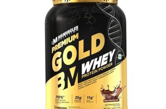 Bigmuscles Nutrition Premium Gold Whey [1Kg] | Informed Choice UK Certified | Isolate Whey Protein Blend | 25g Protein | 11g EAA | ProHydrolase Enzyme Technology [Rich Chocolate]