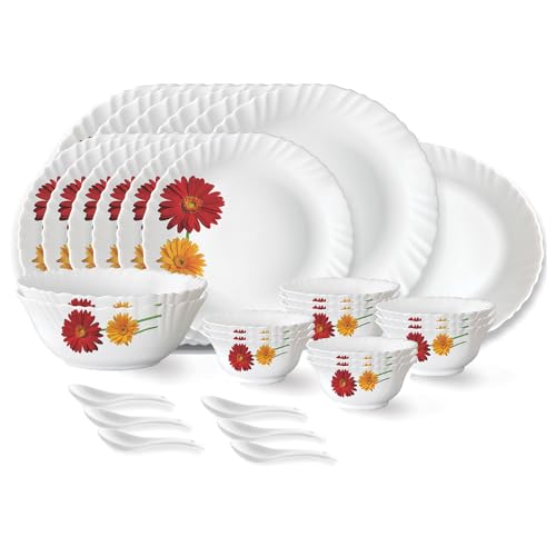 SignoraWare BPA Free Plastic Square Dinner Set | Microwave Safe | Unbreakable & Lightweight | Odor-Free | Great for Parties & Gatherings | Ideal for Regular Home Meals (Set of 24 pcs | White)
