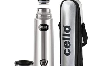 Cello Lifestyle Vacuum Insulated Flask with Thermal Jacket 350 ml | Hot and Cold Water Bottle with Push-down Lid | Double Walled Stainless Steel Bottle for Travel, Home, Office, School | Steel Thermos