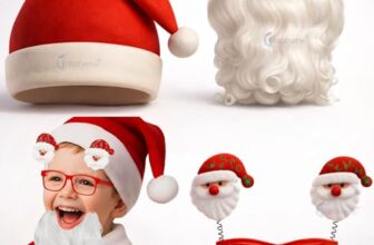 GRAPHENE 3 Pcs Christmas Accessories Combo Santa Cap, Glasses Frame & White Beard Set Santa Spring Goggles Merry X Mas Day New Year Party Celebration Items For Kids Boys Girls Adults Fun Props