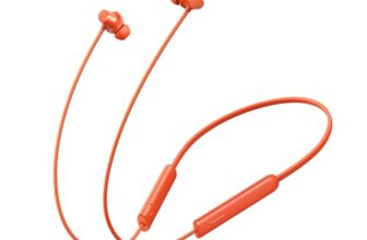 realme Buds Wireless 5 Lite in Ear Bluetooth Neckband with 12.4 mm Dynamic Bass Boost Driver,Upto 35 Hours Playback,45ms Low Latency,IP55 Dust & Water Resistant, Bluetooth V5.4 (Cyber Orange)