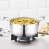 Borosil Cookfresh Tri-ply Casserole 18cm (2.1 L) Steel Handle | SS304 Food Grade Steel, Dishwasher Safe | Compatible for Gas, Induction, Hot Plate, Halogen | 5 Years Warranty