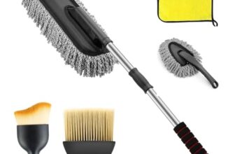 ORJILO 5 PCS Microfiber Car Duster Kit Interior & Exterior Car Cleaning Detailing Tool Scratch & Lint Free, Pollen Removing Extendable Long Handle Duster for Car & Motorcycle car (Duster Kit)