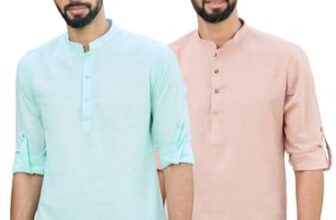 See Designs Men’s Roll-Up Sleeve Mandarin Collar Green & Brown Cotton Solid Short Kurta (Pack of 2) – Festive Collection | – SDCBKT3265S