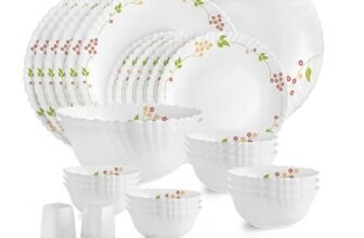 CELLO Secret Garden Dazzle Series Opalware Dinner Set of 35 Pieces for Family of 6 | Bone-Ash Free & Leadfree Opal Glass, Microwave & Dishwasher Safe, Plates & Bowls Crockery Set for Dining & Gifting