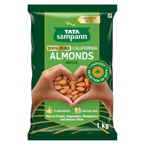 Tata Sampann Pure California Almonds Whole, 1kg, Real Nuts, High In Fiber, Badam Giri, Rich In Protein, Magnesium, Phosphorus And Dietary Fibre, Nuts & Dry Fruits, Value Pack