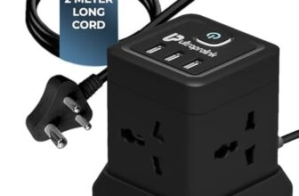 UltraProlink 7 in 1 Cube Extension Board Power Hub Multi Port |Surge Protector Spike Guard |Higher Device Safety with ISI Approved Heavy Duty Cable-2m|7 Ports-4 Ac Sockets (2500W) & 3 USB Ports