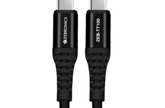 ZEBRONICS TT100 Type C – Type C Cable, 100 Watts PD, Rapid Charging, Charge & Sync, 1.5 Meter, Compatible with iPhone 15 | Samsung | OnePlus | Xiaomi | Realme | Oppo