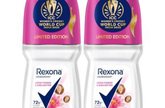 Rexona Lotus Flower & Shea Butter Antiperspirant Roll-On | for Women |72H Odour Protection | Limited Edition Pack – ICC Women’s Cricket World Cup India 2025 |50 ML (Pack of 2)