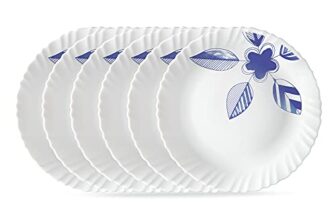 Larah by BOROSIL Morning Glory 6 Pcs Opalware Plate Set (Dia – 10 inch), White