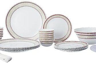 Larah by Borosil Elega Fluted Series Opalware Dinner Set | 40 Pieces for Family of 6 | Microwave & Dishwasher Safe | Bone-Ash Free | Crockery Set for Dining & Gifting | Plates & Bowls | White