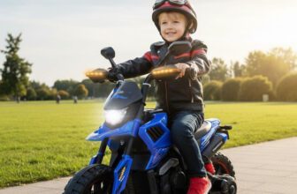 PANDA BABY PRODUCTS Electric Ride-On Bike for Kids – Sport Edition with LED Lights & Training Wheels Bike Battery Operated Ride On(Blue)