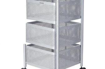 Amazon Brand – Solimo 360° Revolving Preassembled Heavy-Duty 3 Layer Square Portable Trolley with Wheels | Multipurpose Storage Racks | Books, Fruits and Vegetables (Matte,Silver)