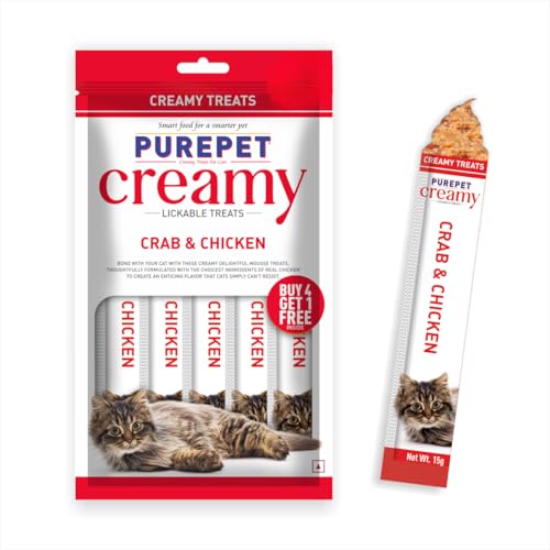 PurepetCreamy Cat lickable Treats, Crab & Chicken, Pack of 5 X 75 g, Total 375 g, All Life Stages
