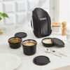 Amazon Brand – Solimo Lunch Box Set with Bag (Office, School & Travel) | 3 Steel Inner Containers (250 ml, 400 ml, and 550 ml) with Cutlery | Microwave Safe | Leakproof – Black
