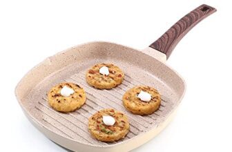 Wonderchef Duralife Die-cast Non-Stick Grill Pan 24cm for Kitchen, Non-Toxic, Chemical & PFOA Free Duramax Coating, Low-Oil Cooking, Gas Stove & Induction Friendly, 2-Yr Warranty, Ivory