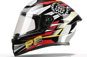 TVS Racing Titan Series Full Face Helmet for Men | Premium Bike Helmets with ABS Shell, UV Paint | Quick Release System | Aerodynamic Design | DOT & ISI Certified (Red, M)