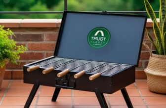 TrustBasket Blaze Barbeque Grill Set for Home Large Size 18 inch, Metal | Heat Resistant Coating, Anti Rust With 5 Skewers & Removable Charcoal Tray for Easy Cleaning | Portable BBQ Grill Set for Home