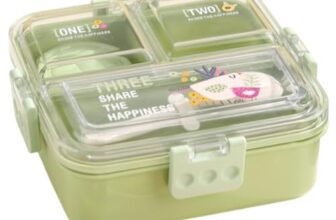 ATTRO Tasty Bite 3 Compartment Lunch Box with Small Container & Spoon BPA Free Food Grade Leak-Proof Microwave Safe Ideal for Kids-1020ml+70ml Green, Plastic
