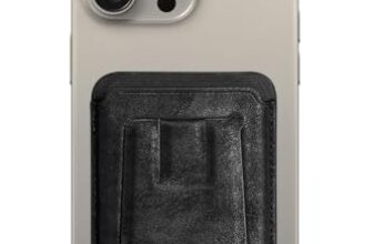amazon basics Unisex Magnetic Magsafe Wallet | Secure-Grip Finger Loop | Vegan Leather (Black)
