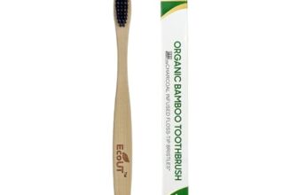 EcoUT Organic Bamboo Toothbrush with Charcoal Activated Bristles | Compostable Wooden Toothbrush | Eco Friendly Toothbrush for Teeth Cleaning | Soft Bristles Brush for Adults & Kids | Plastic Free Dental Care (Pack of 1)