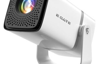 E GATE Atom 3X Projector 4k Ultra HD Full HD 1080p Native Automatic Home Projector for Room | 300 ISO | Rotatable Design | Android Netflix Prime | ARC-HDMI USB WiFi-6 BT Screen Mirroring Egate