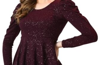 IUGA Women Embellished Round Neck Puff Sleeve Top Purple