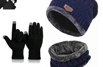 Perpetual Men’s Winter Wear Set – Bike Riding Gloves, Stylish Woolen Caps, Touchscreen Gloves, Neck Warmers, Beanie Cap for Cold Weather Mix Color 1 Set