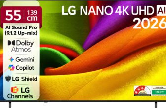 LG AI NANO NU87 139 cm (55 inch) Ultra HD (4K) LED Smart WebOS TV 2026 Edition with NANO Detail Enhancer, HDR10 Pro, 4K Super Upscaling Alpha7 AI Processor 4K Gen9, Dolby Atmos, AI Sound Pro (9.1.2 ch), Multi AI (Google Gemini & MS Copilot), Linear Flow Design, 60Hz VRR, 5 Years OS upgrade, Secured