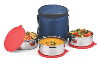 SignoraWare Big Meal Stainless Steel Container Set | Airtight & Leakproof | Durable & Rust-Free | Ideal for Office, School, Home & Outdoor Use (800mlx3 | Set of 3 | Red)