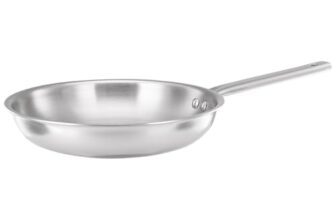 Amazon Brand – Solimo Triply Stainless Steel Frypan – 24 cm | 2.5 mm Thick Base | Even Heating | Induction & Gas Compatible | Scratch Resistant | Heavy Bottom | Non-Toxic Cookware