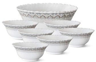 Larah by Borosil Classic Fluted Series Opalware 7 Pcs Pudding Set | Microwave & Dishwasher Safe | Bone-Ash Free | Crockery Set For Dining & Gifting | Bowls Set | White