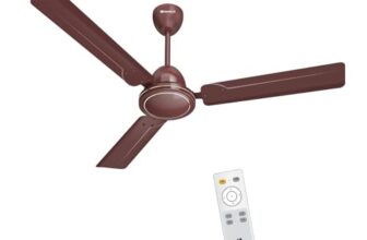 Havells 1200mm Ambrose DX BLDC Motor Ceiling Fan for Home | Remote Controlled, High Air Delivery Fan | 5 Star Rated, Upto 60% Energy Saving| Power: 350 RPM| 2 Year Warranty | (Pack of 1, Brown)