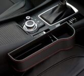 Car Seat Gap Filler Organizer with Cup Holder – PU Leather Side Storage Box with Charging Hole, Anti Drop Seat Gap Pocket for Phone, Wallet, Keys and Bottles for Cars SUVs