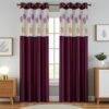 Homefab India RusselNet Eyelet Polyester Curtains; Semi-Transparent, 9 x 4 feet Long Door Curtain, Wine, Pack of 2 Pieces