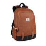 Gear Classic 20L Small Faux Leather Water Resistant Anti Theft 3 Compartment Laptop Backpack/Office Backpack for Men/Women (Tan-Black)