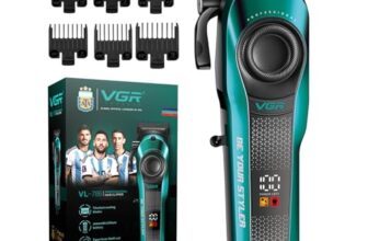VGR VL-786 Professional Hair Clipper for Men & Salons | Cord & Cordless | Titanium Blades | LED Display | Taper Lever | 6 Guide Combs | 200 min Long Runtime | Fast Charging | 1+1 Year Warranty | Green