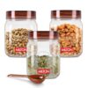 MILTON Vintage Airtight Containers with Spoons for Kitchen Storage, Food Grade Plastic, Stackable & Transparent Organizer Jars, Masala Dabba, Set of 3 (500 ml each) for Tea, Coffee, Sugar, Dry Fruits