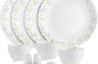 cello Pack of 22 Opalware Tropical Lagoon |Crockery Set | Dinner Set(Green, White, Microwave Safe)