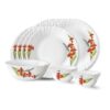 Larah by Borosil Red Iris Fluted Series Opalware Dinner Set | 13 Pieces for Family of 4 | Microwave & Dishwasher Safe | Bone-Ash Free | Crockery Set for Dining & Gifting | Plates & Bowls | White