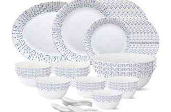 Larah by Borosil – Tiara Series, Pulse, 44 Pcs, Opalware Dinner Set, White