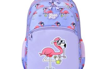 Gear Flamingo 17″/27L Large Water Resistant School Bag | Casual Backpack | Daypack | Travel Backpack | Kids Bag for Boys/Girls (Purple – Pink)