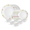 CELLO Secret Garden Dazzle Series Opalware Dinner Set of 18 Pieces for Family of 4 | Bone-Ash Free & Leadfree Opal Glass, Microwave & Dishwasher Safe, Plates & Bowls Crockery Set for Dining & Gifting