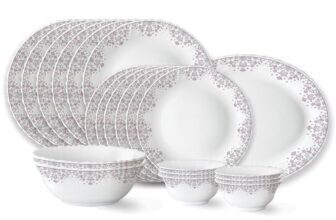 Larah by Borosil Lark Fluted Series Opalware Dinner Set | 21 Pieces for Family of 6 | Microwave & Dishwasher Safe | Bone-Ash Free | Crockery Set for Dining & Gifting | Plates & Bowls | White