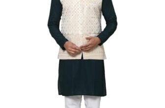 SOJANYA (Since 1958 Men’s Pure Cotton Brown Kurta and White Pyjama With Cream Nehru Jacket