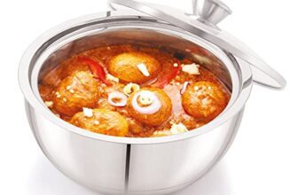 ANJALI EPSB150 Stainless Steel Elite Pro Double Walled Insulated Serving Bowl with Glass Lid 1600 ml