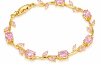 Okos Gold Plated Tulip Pink Stone Bracelet for Women & Girls | Elegant Floral Link Bracelet | Lightweight Adjustable Bracelet for Daily Wear, Party & Gifting BR1000084GLD
